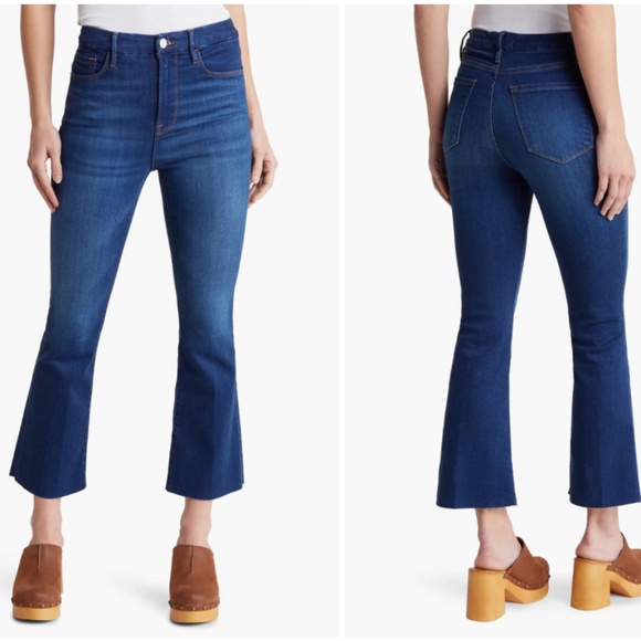 FRAME  Le Super High Waist Raw Hem Crop Mini Bootcut Jeans - Picture 1 of 7